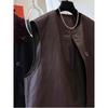 Gilet in Pelle da Donna Autunnale di Alta Moda Design Chic Unico Girocollo Senza Maniche Taglie Forti Gilet da Sovrapporre Capo Esterno per Donne