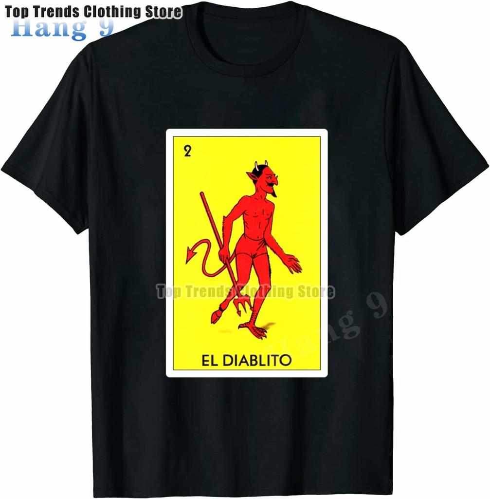 EL DIABLITO Loteria Card Mexican Bingo GraphicT-Shirt Novelty Funny Family Tee Black Oversized Short Sleeve for Men Women