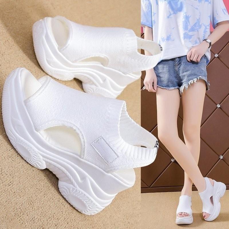 Women's Sandals Summer Wedge Heel Elastic Cloth Cover Foot Ladies Sandals Thick-soled Fashion Trifle Elevation Casual Shoes
