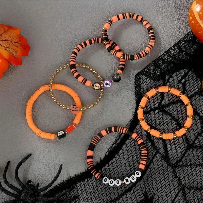 6pcs Halloween Decoration Bracelet with Pumpkin, Bat, and Ghost Pendants, Roleplaying Party Decoration giftHalloween Decorations