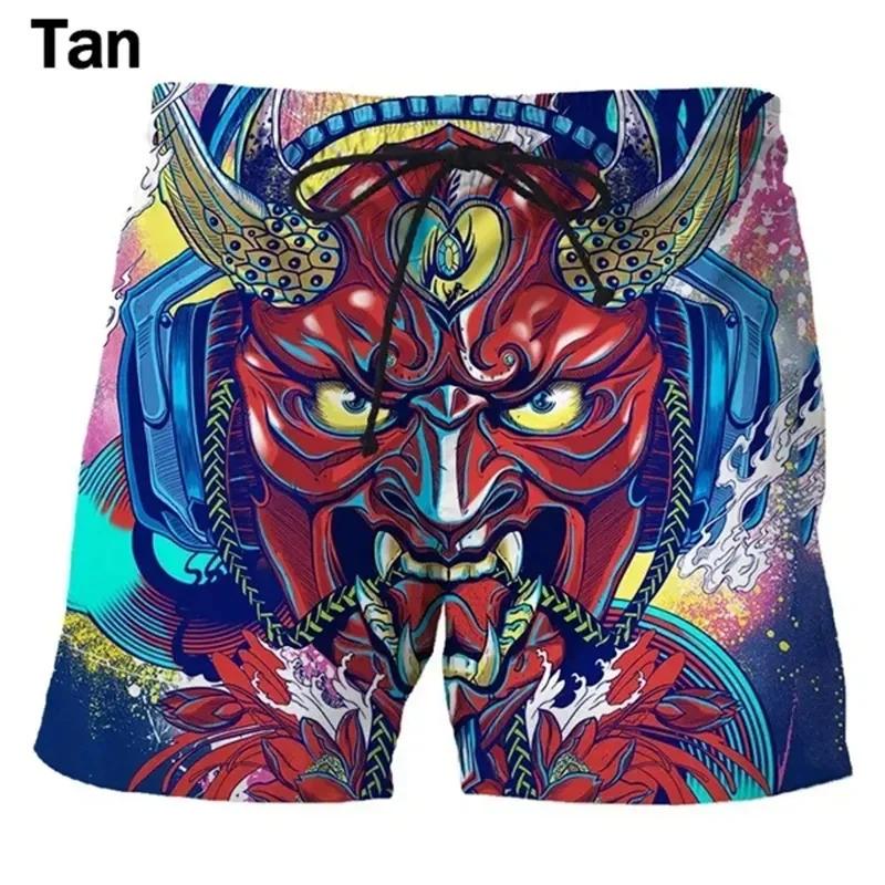 RETRO Vintage Japanese Samurai Mask Ghost Boxing Muay Thai Kickboxing Shorts 3D Print Training Unisex Men Women Quick Dry Fitness Gym Sport Workout