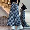 Women's Vintage Plaid High Waist A-Line Pencil Midi Skirt