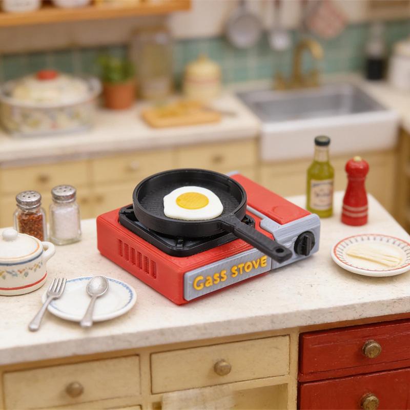 

1Set 1/12 Dollhouse Simulation Miniature Card Stove Model Outdoor Camping Portable Gas Stove Cookware Scene Decor Doll Accessory one size