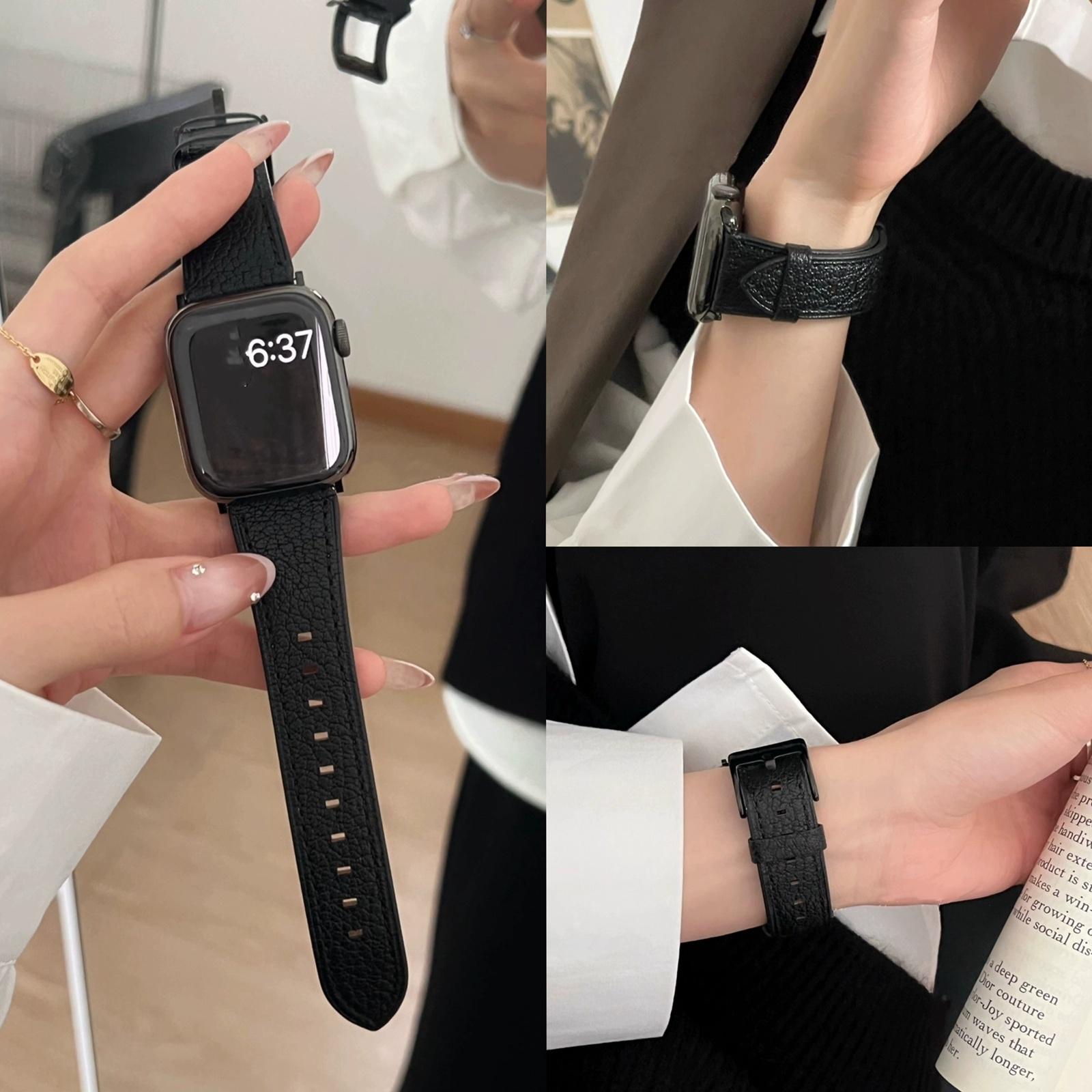 

Leather loop Correa For Apple Watch band Series Ultra 11/10/9/8/7/6/5/4/3/2/1 SE 38mm 40mm 41mm 42mm 44mm 45mm 46mm 49mm Strap S10 S11 46MM чорний