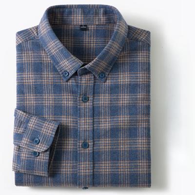 New In Shirt Plaid 100%cotton Brushed Long Sleeve Shirts for Men Slim Fit Casual Tops Hight Quality Designer Vintage Clothes