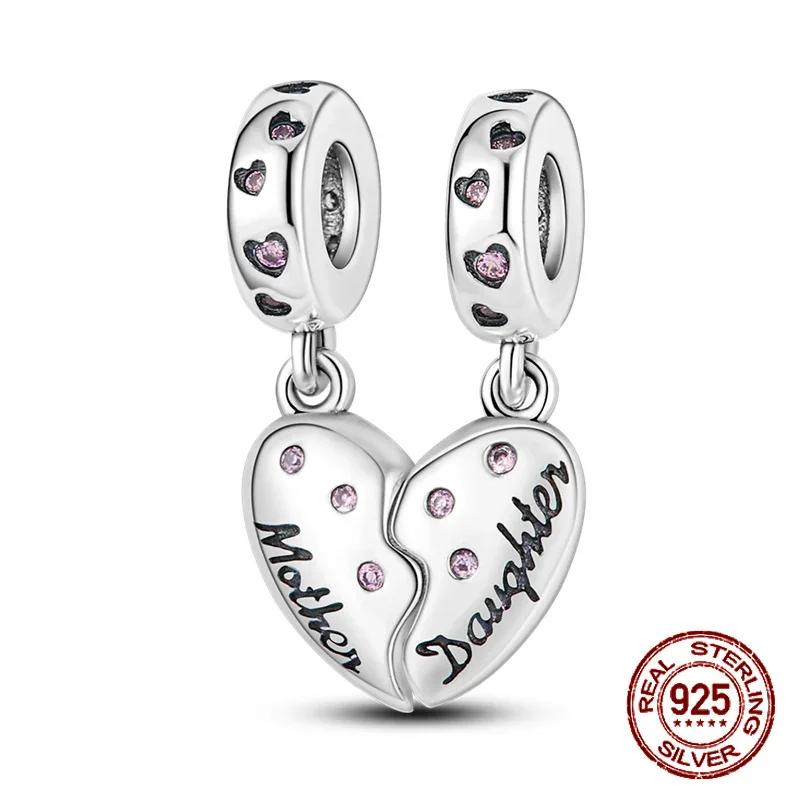 Copper Heart Shaped Daughter Mom Charm Beads Fit 4Mm Hole Diameter Bracelets Fine Diy Mother'S Day Jewelry Gift