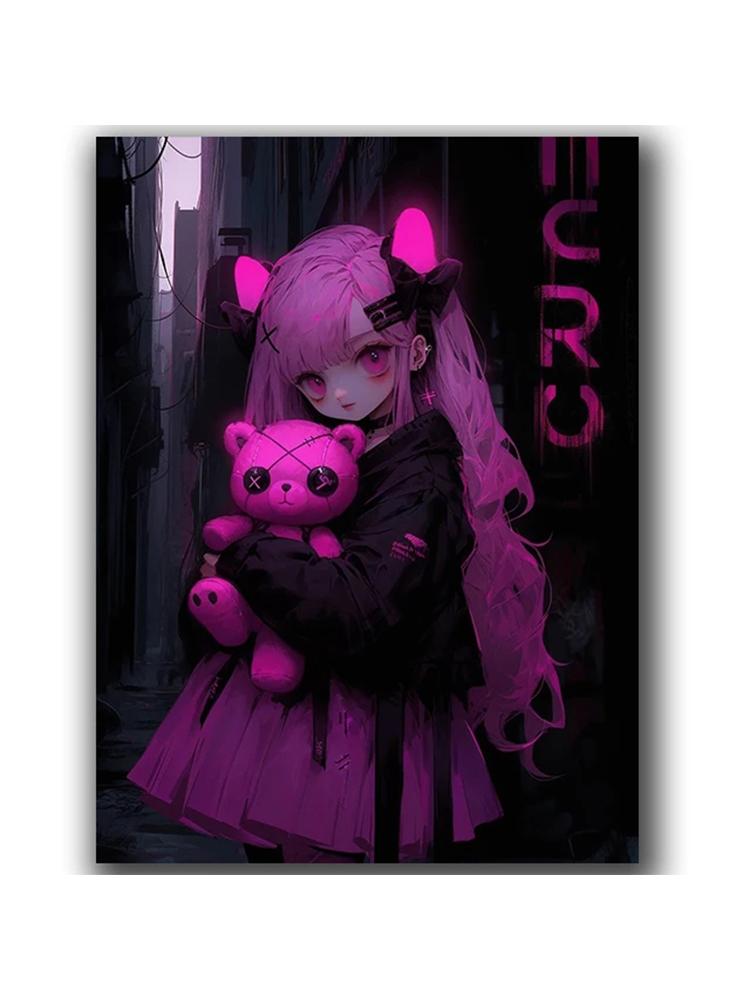 

Медведь Девушка Алмазная Картина Новинка 2024 Сделай Сам Полная Квадратная Круглая Алмазная Мозаика Вышивка Мультфильм Готика Фэнтези Искусство Домашнее Украшение Full Round 20x30CM