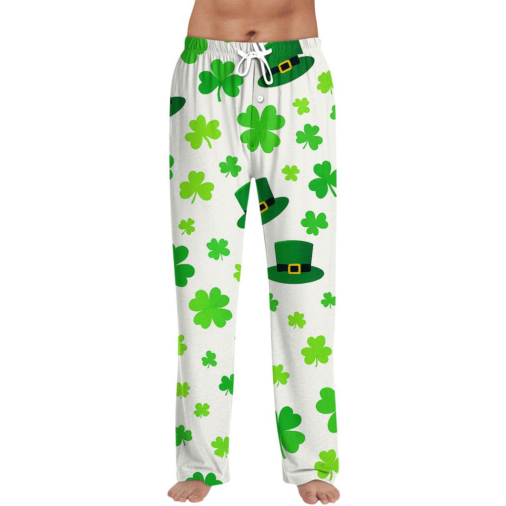 Men's Printed Drawstring Long Pants Casual Pajamas