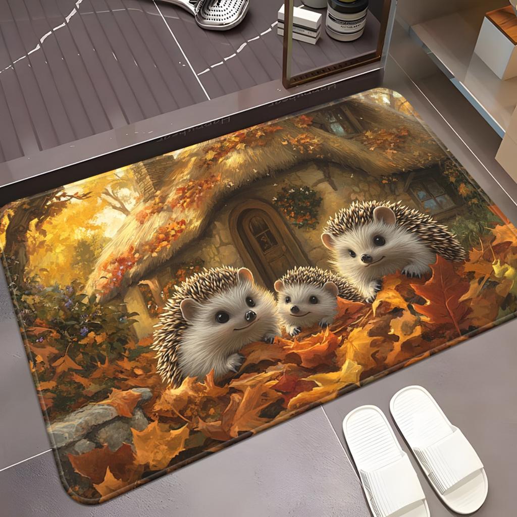 Autumn Forest Hedgehog Doormat - Absorbent Non-Slip Washable Rug for Bathroom , Bedroom & Living Room Decor
