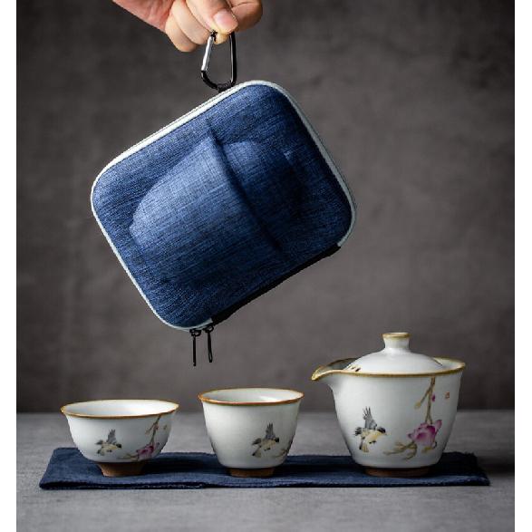Ru Kiln Quick Tea Cup One Pot Two Cups Portable Ceramic Kung Fu Tea Set Teapot