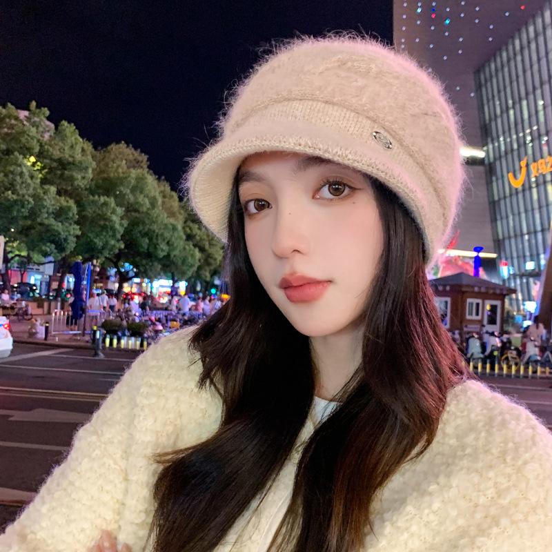 

Шапка женская из кроличьей шерсти шапка зимняя теплая вязаная шерстяная шапка большая окружность головы металлическая стандартная шапка