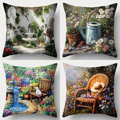 Charming Garden Scene PillowcasesLiving Room Sofa Cushion Cover,soft and Comfortable,bedroom Room Decoration