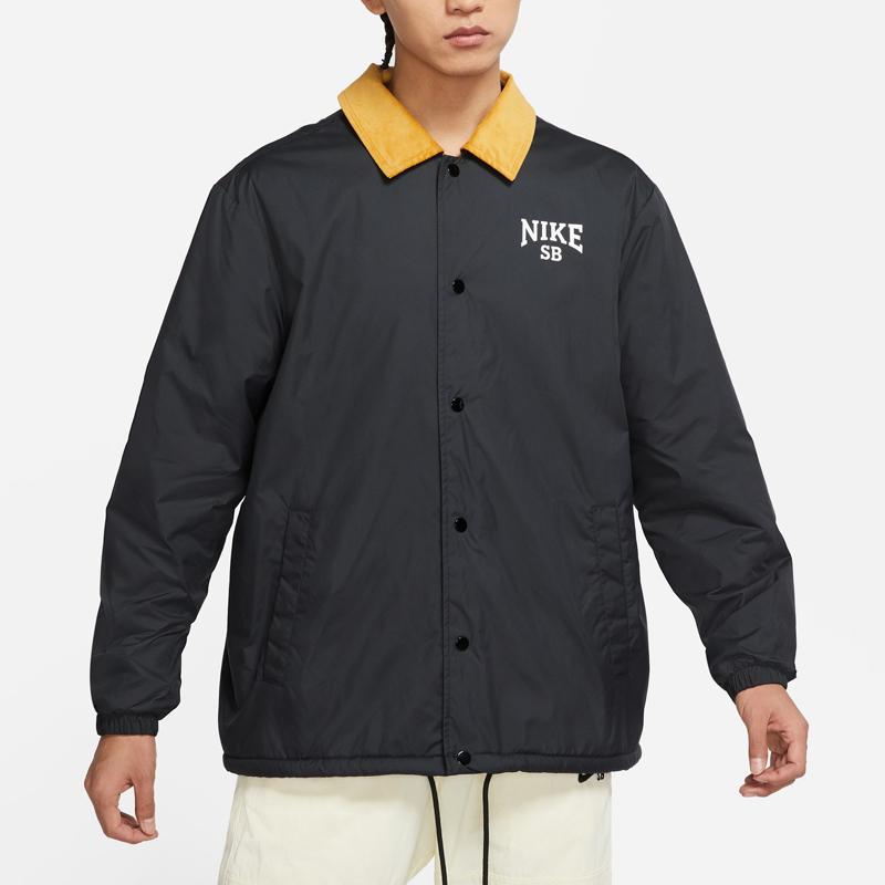 Nike Sb Logo Casual Skateboarding Collared Jacket Men Outerwear Black DM0871-010
