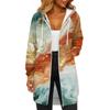 Women's Fashionable Printed  Long Sleeved Drawstring Hooded Zipper Pocket Long Casual Sweatshirt Jacket