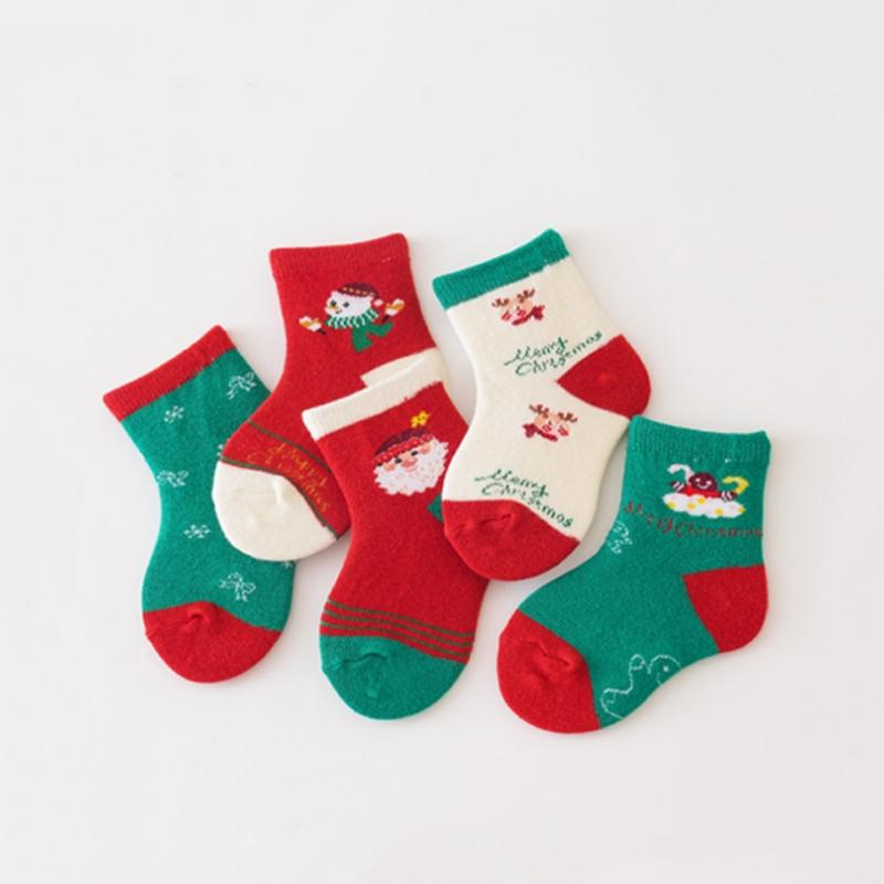 5Pairs/Set Children Christmas Socks Thicken Cotton Newborn Warm Sock Autumn Winter Baby Mid Tube Sock 0-6year Boys Girls Footwear