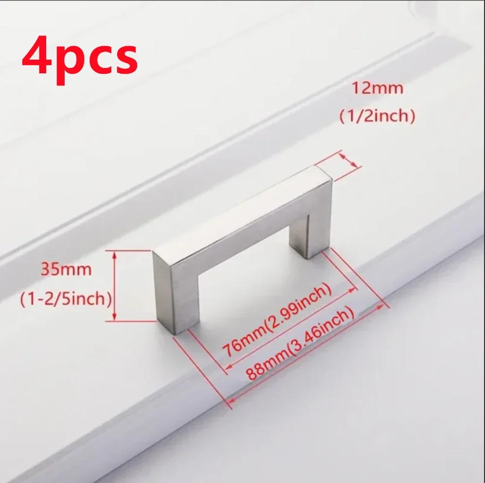 4Pcs Square Cabinet Pulls Stainless Steel Kitchen Drawer Pulls Cabinet Handles Overall Pull Cupboard Handle Wardrobe Door Knobs