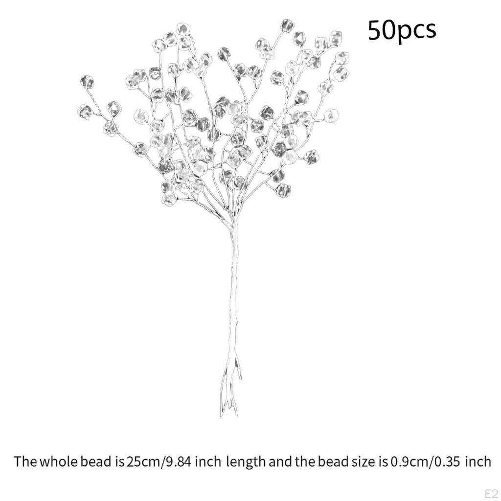 50Pcs Acrylic Beaded Branches Artificial Flowers Bouquet for Wedding Holiday Home Office Decor