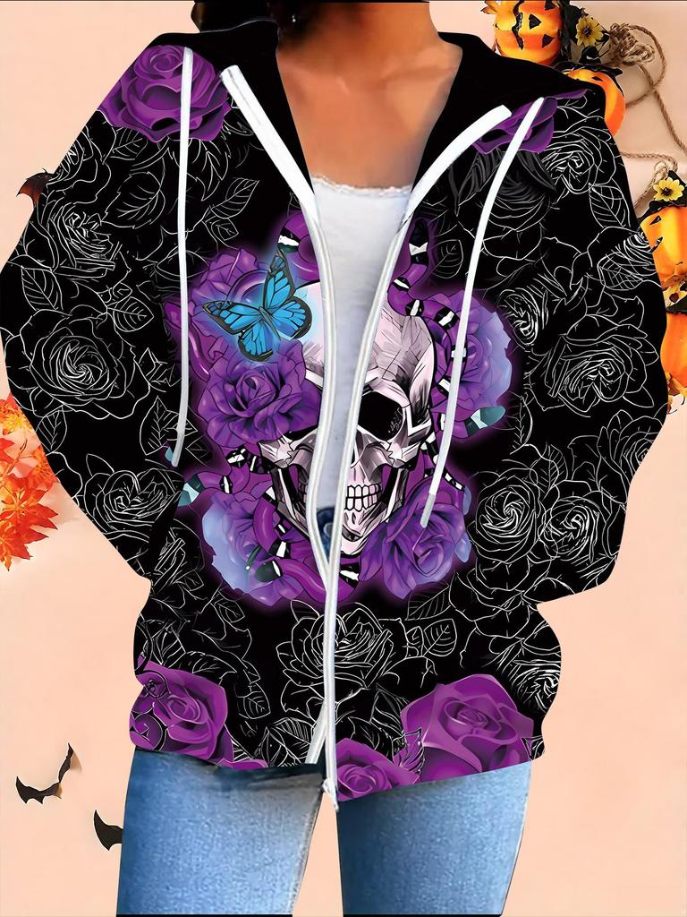 Cardigan à capuche imprimé 3D Halloween Grande taille Automne Hiver Rétro