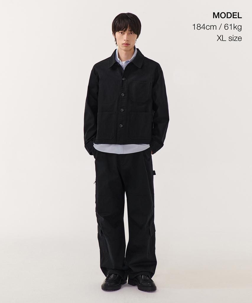 Musinsa Standard Back Satin Short Chore Jacket [Black]