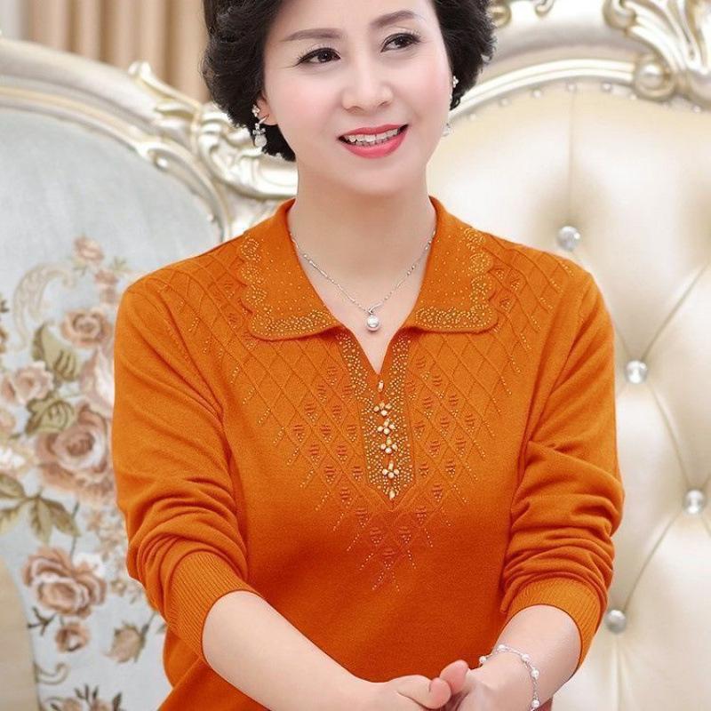 Long Sleeve Knit Sweater Loose Thin Plus Size Turn Down Collar Solid Color Versatile Women Pullover