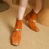 Fashion NEW Autumn/Winter Women Boots Square Toe Low Heel Shoes Sheep Suede Leather Shoes for Women Elegant Ankle Boots Zip Modern Boots