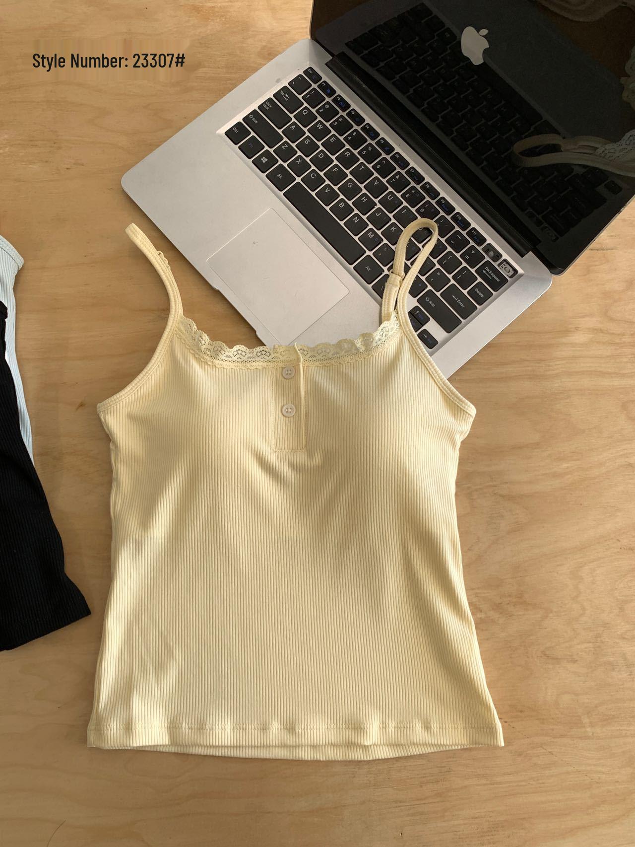 2026 Spring/Summer Lace Ruffle Camisole: Sweet, Slimming, Beautiful Back Bandeau Top for Women One Size [42.5-62.5 kg] жёлтый