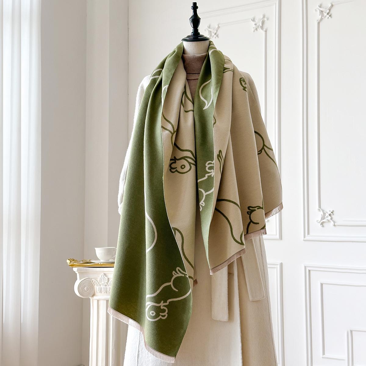 Luxuriöser Winter-Kaschmirschal für Damen - Mit kleinem Eichhörnchen-Print, Warmer dicker Pashmina-Schal, Poncho, Schal & Bufanda