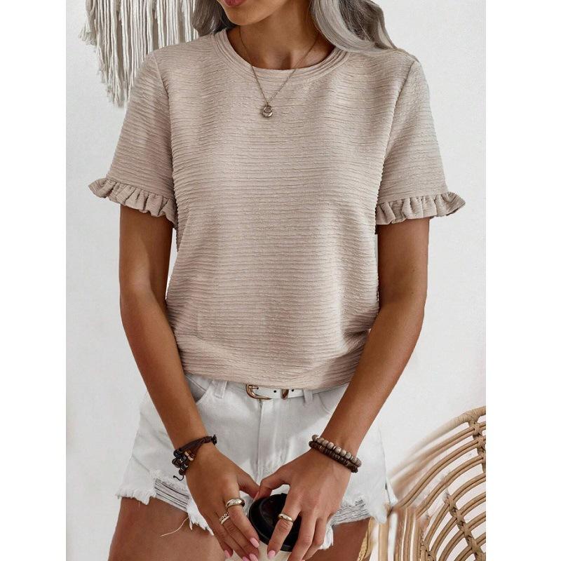 Spring And Summer New Style Daily Casual Fashion Commuting Comfortable Short Sleeved T-Shirt Jacquard Top Vest For Women