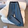Y2k Vintage Denim Patchwork Long Sleeve Coat Women+ High Waist Loose Straight Wide Leg Pants Two Piece Sets