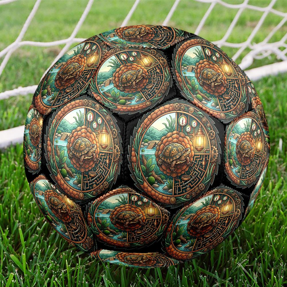 Steampunk Turtle Oasis Round Football Size 5 Adult Ball Suitable for Training Matches and Outdoor Team.