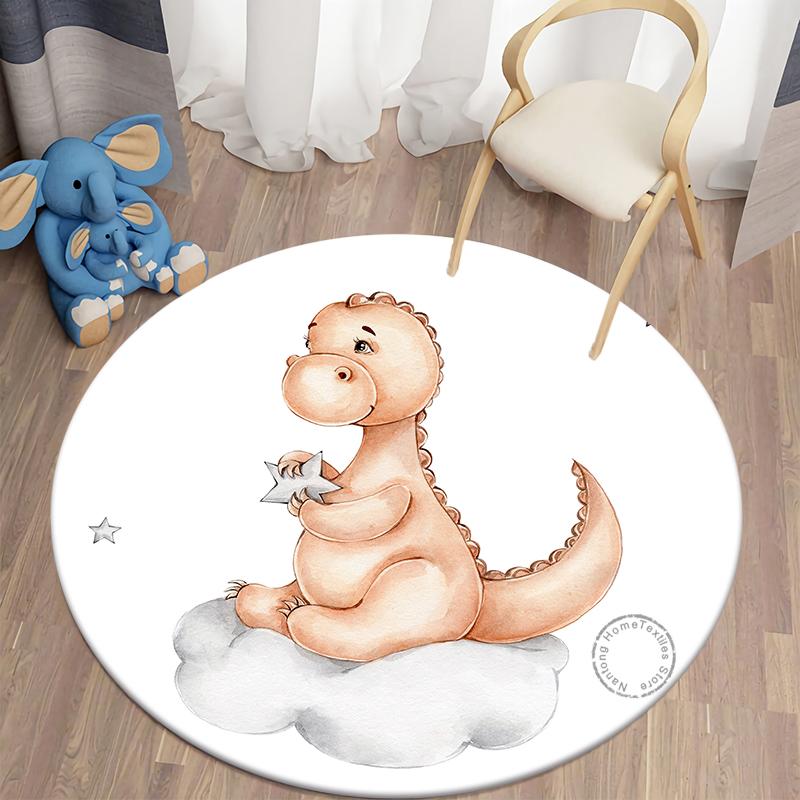 Children Round Carpet Living Room Rugs Dinosaur Printed Bedroom Carpet Home Decoration Floor Lounge Rug Children Room Mat