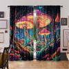 2Pcs Mushroom Curtain Boho Curtains For Cute Mushroom Mother Curtains Blue Forest Landscape Curtain For Bedroom Living Room