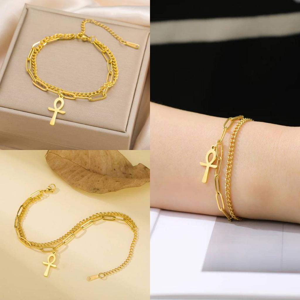 Retro Vintage Bracelet Charm Amulet Talisman Ankh Cross Men Women Egypt Egyptian Key Life Religious Jewelry Gift Hip Hop Rock Goth Gothic