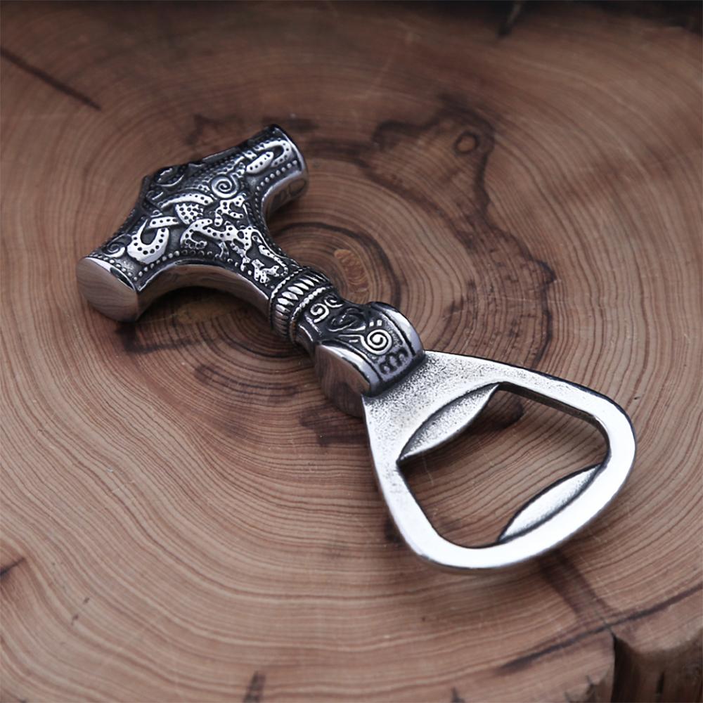 Fashion Vintage Viking Thor's Hammer Bottle Opener Punk Stainless Steel Nordic Rune Corkscrew Cool Gift Accessories