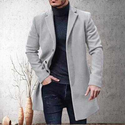 Autumn Winter Men Trench Coat Turn Down Collar Long Sleeve Solid Color Single-breasted Woolen Coat All Match Mid-Length Coat