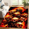 Flame Skull Polyester Rug, Non Slip Crystal Velvet, Durable Chair Mat, Edgy Kitchen Restaurant Decor, Gothic Home Accent