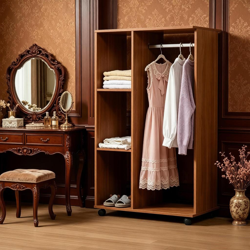 Open Design Storage Cabinet, Bedroom Wardrobe, Wood Storage Shelf, Portable Wardrobe