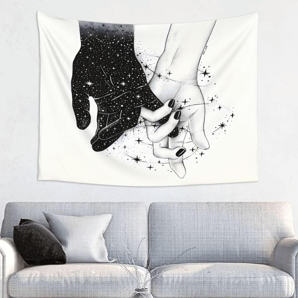 Universe Hand in Hand Tapestry Black and White Wall Hanging Cloth Living Room Background Cloth Decoration Home Decora
