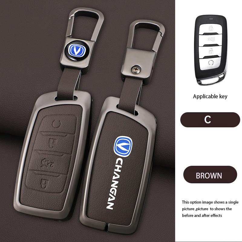 Zinc Alloy Leather Car Remote Key Case Cover Shell Fob For Changan Hunter F70 Cs35 Cs75 Plus Cs85 Coupe Cs95 Protector Keychain