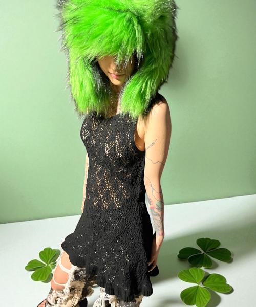 Bonseullipi Crochet Knit Dress (Black)