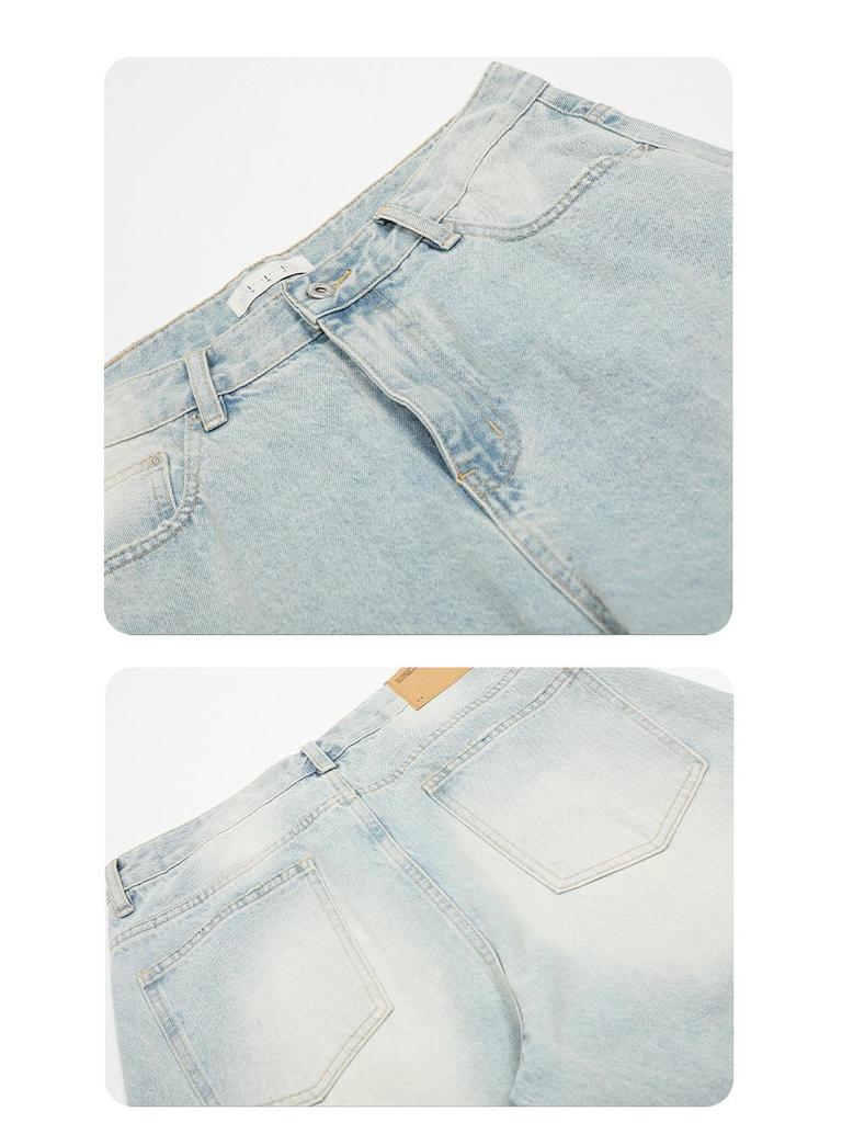 Yongfang Retro Light Blue Curved Leg Unisex Jeans - Trendy Loose-Fit Wide-Leg Pants