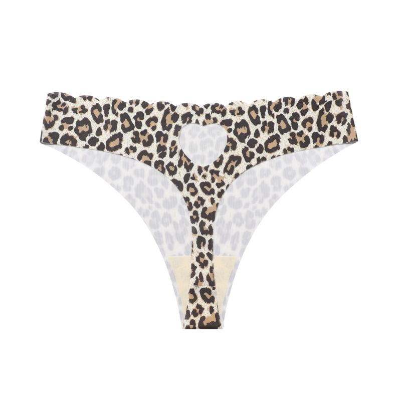 FINETOO 1 ks Dámské bezešvé tanga, s leopardím vzorem, červenými rty, ve tvaru srdce, módní, prodyšné, rychleschnoucí spodní prádlo, dárek k Valentýnu