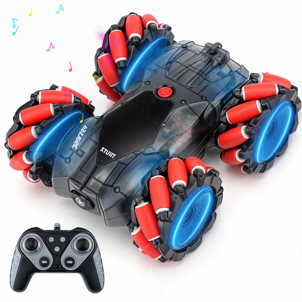 RC Внедорожник Flycreat для Детей, Светодиодные Огни, Двустороннее Движение, Вращение на 360°, Колеса Mecanum, 2,4 ГГц, Зарядка от USB, Радиоуправляемая Машинка для