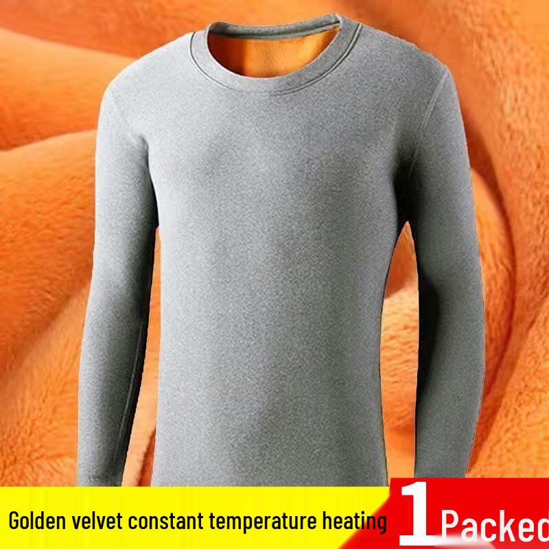 Men's Korean Style Long-Sleeve Fleece-Lined Slim-Fit T-Shirt - Solid Color, Plus Size, Warm, Youth To Elderly
