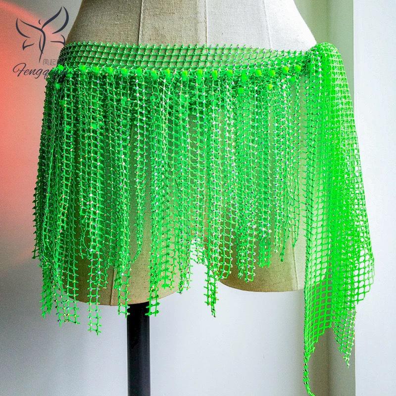 Zhao Hao Rhinestone Tassel Belly Dance Waist Chain Scarf – Multi-layered, Hot-fix Dancewear for Group Performances