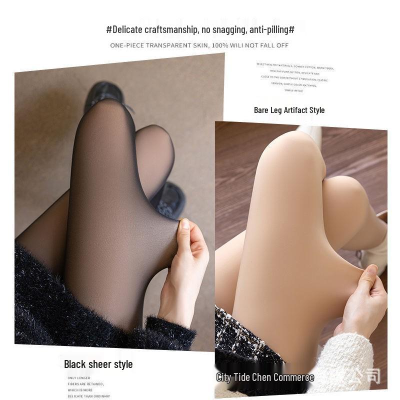Stewardess Gray One-Piece Velvet-Lined Skin-Transparent Warm Black Pantyhose Leggings for Women, Autumn-Winter