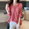Spring Wear Thin Loose Pullover Hollow Knitted Shirt for Women