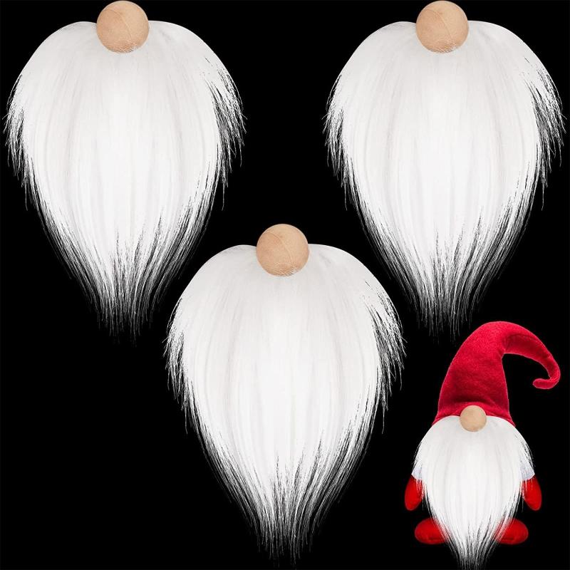 3pcs Faux Fur Beard with Wooden Beads Set DIY Handmade Crafts Supplies for Christmas Gnome Dwarf Costume Party Supplies 55KF
