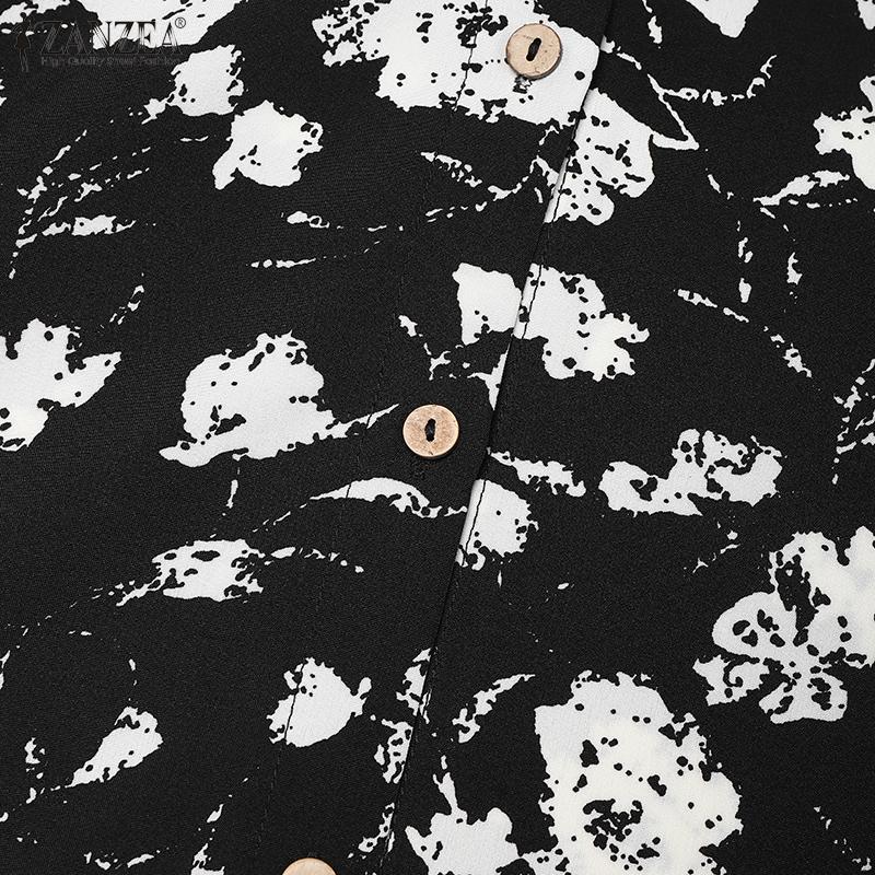 ZANZEA Women Casual Turn Down Collar Short Sleeve Floral Shirt Dress