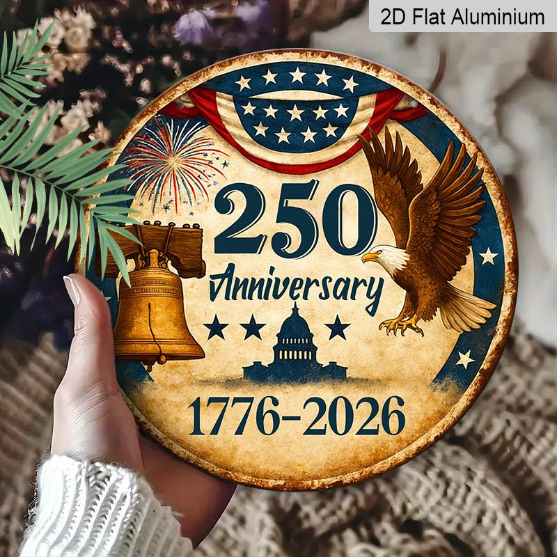 

2D Flat1pc Aluminum Independence Day Patriotic Wall Decor, 7.87 inches x 7.87 inches Suitable for hanging on front doors, porches, and both indoors 1pc